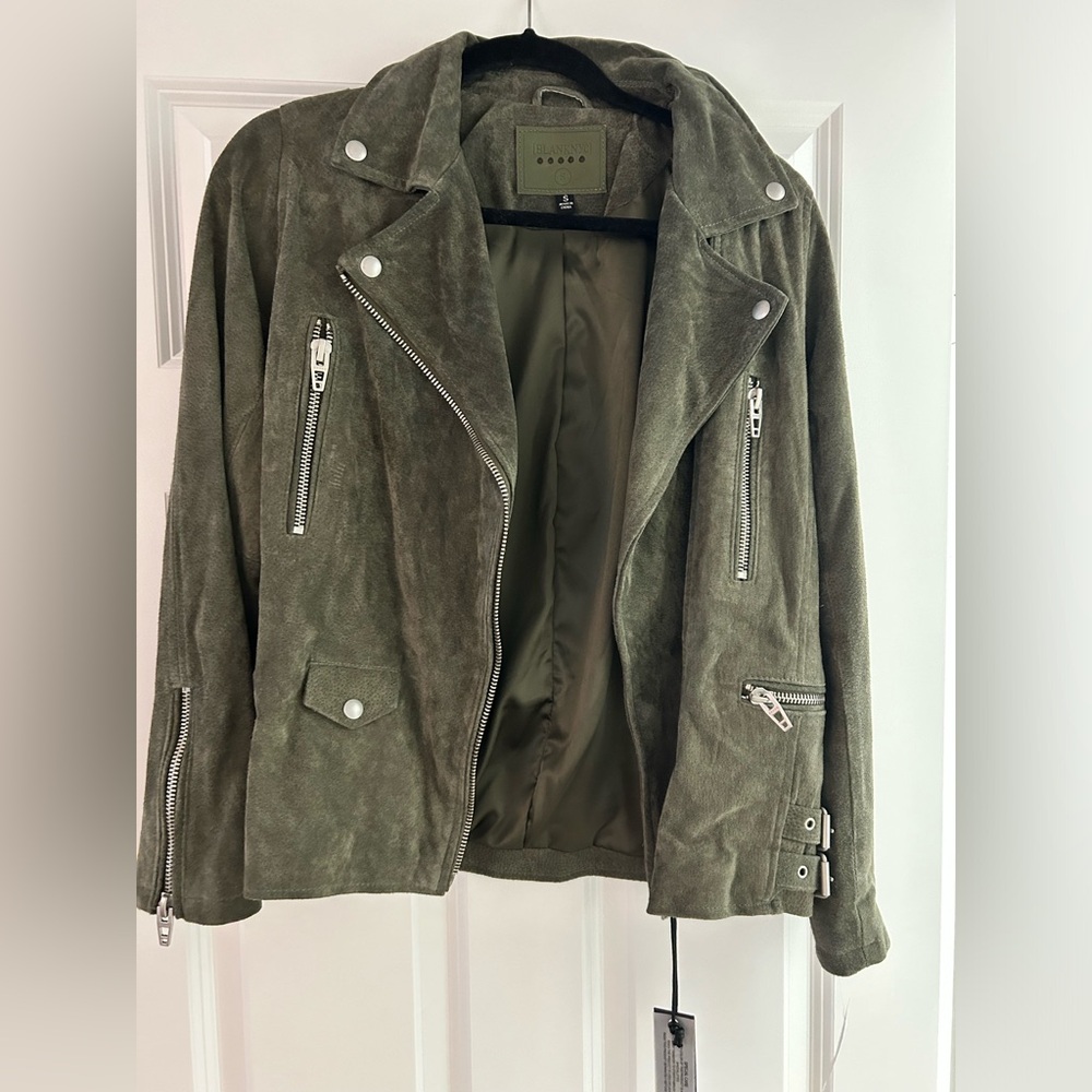 Blank NYC olive green suede moto jacket-S